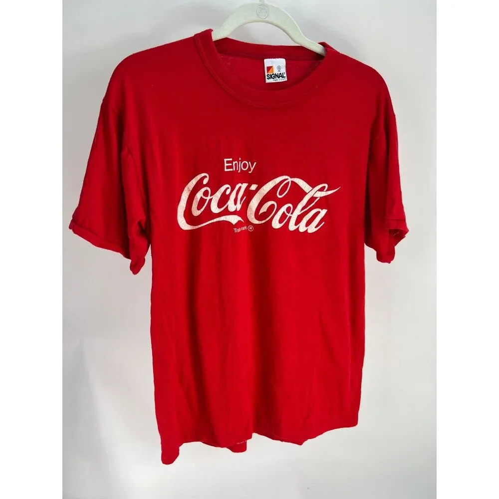 VTG Coca-Cola Red Graphic Single Stitch T-Shirt XL 50/50 Cotton Polyester Made I - Picture 1 of 9